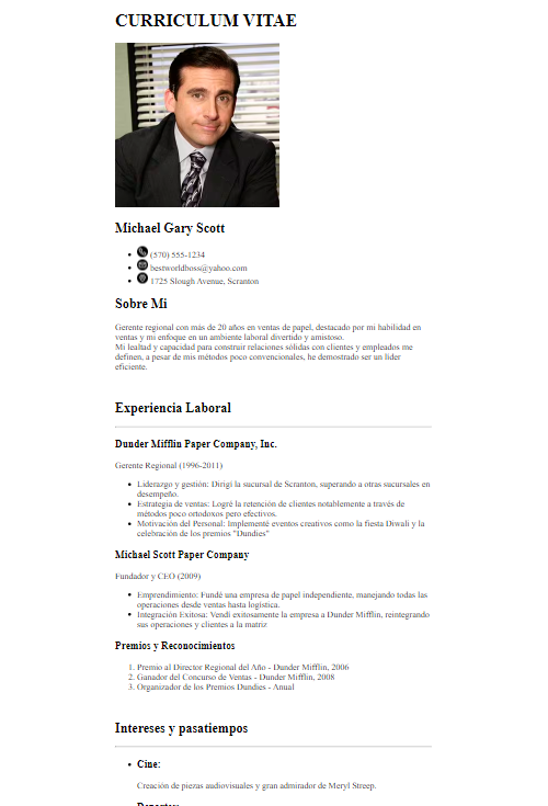 screenshot cv michael scott en html