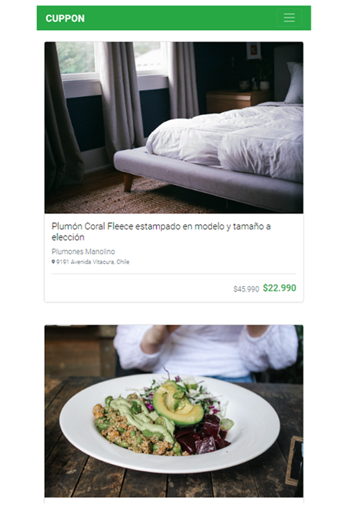 screenshot landing page tienda cupones y ofertas