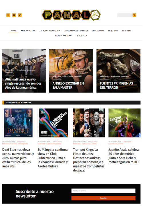 screenshot de landing page de medio digital cultural