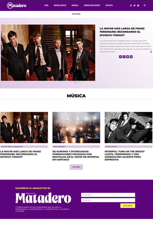 screenshot de landing page de medio digital cultural