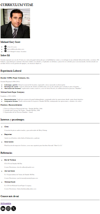 screenshot del cv de michael scott